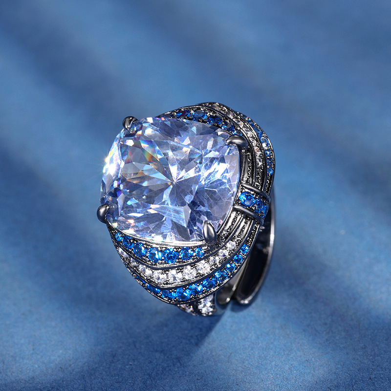 2024 nueva joyería Zhuang Shengsheng, fondo de cobre chapado en oro, tesoro de color de simulación, corindón, grasa, rectangular, anillo 14*16, punto femenino