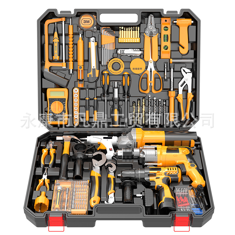 锂电钻五金套装亚马逊工具箱螺丝刀电钻组合套装工具箱工具套