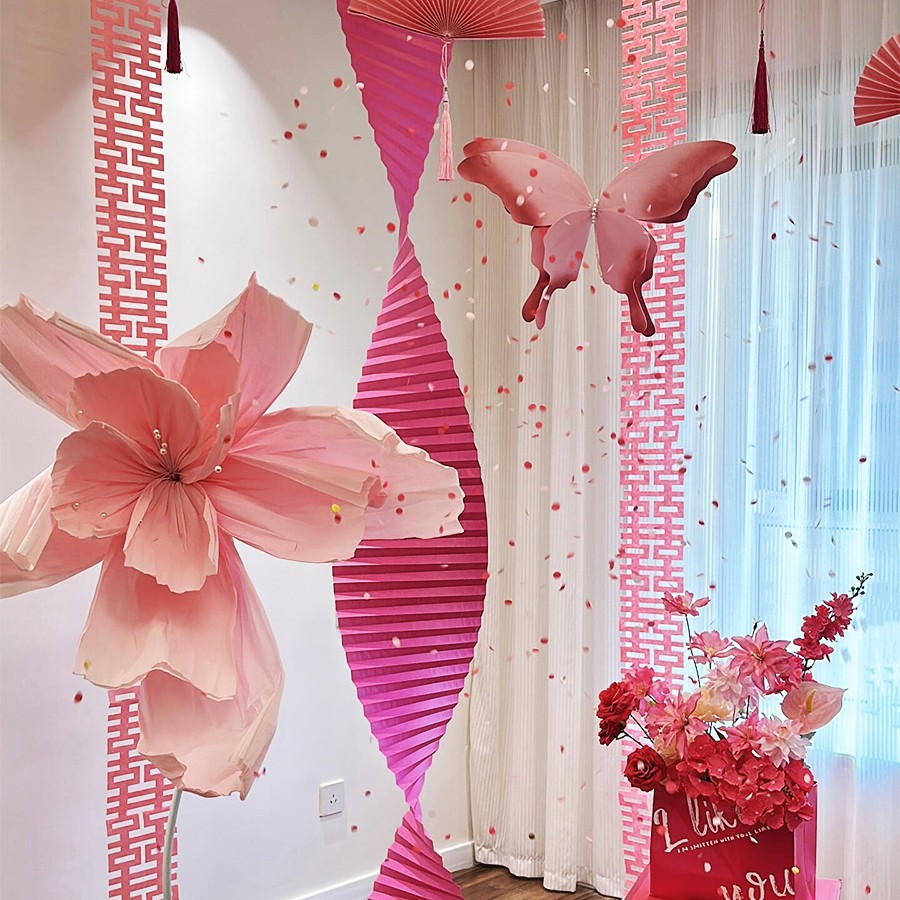 *나비 반부채 웨딩룸 - 핑크 컬러 13호 [특대형 종이 연꽃 포함]*