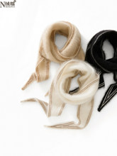 L某P秋冬100%纯山羊绒拉绒围巾女针织拼色三角巾护颈保暖围脖披肩