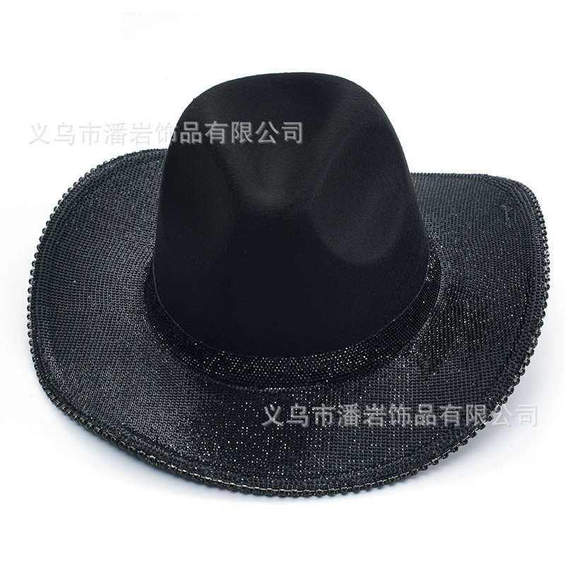 Aliexpress sombrero negro con diamantes para la novia sombrero vaquero adulto temperamento sombrero de moda sombrero de jazz sombrero de protección solar gran brillo