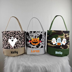カスタマイズされた国境を越えた新しいハロウィーン装飾パーティー用品プリントバケツバッグキャンバスキャンディーバスケット万聖