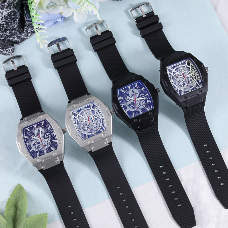 Elegant and Atmospheric Barrel-Shaped Tourbillon Watch Silicone Band Men's Watch Student Trendy Watch Manufacturer Wholesale Direct Sale