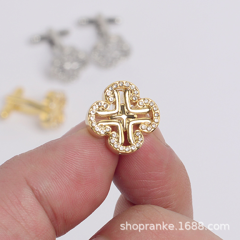 Cufflinks Men's Formal French Shirt Niche Design Four-Leaf Clover Diamond Men's Button Cufflinks Cuff Nails Gold and Silver