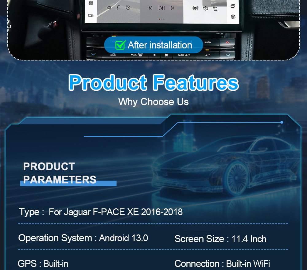 Suitable for Jaguar XF/XE/XEL/F-PACE/XJ/XJL 13inch car central control screen navigation system