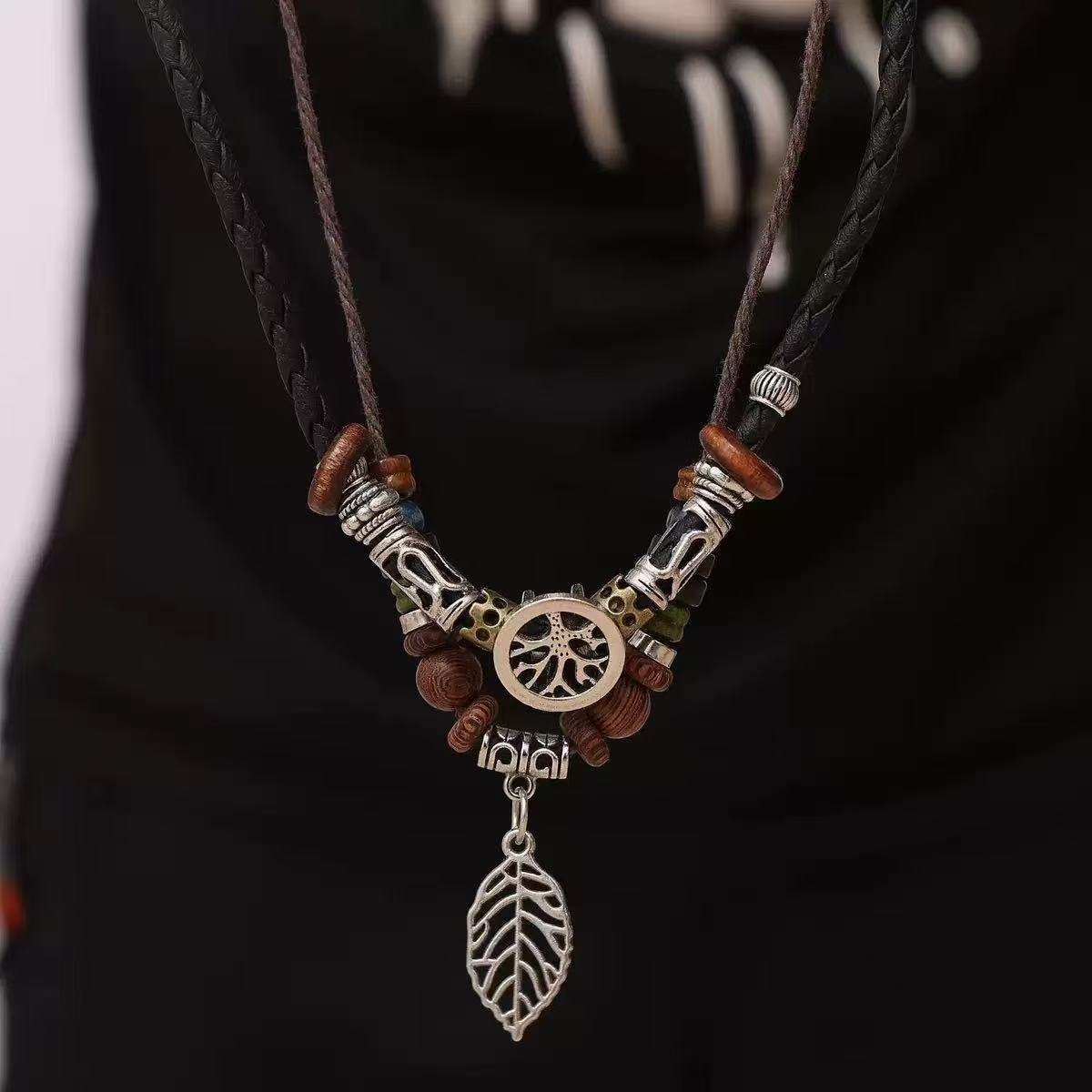Multi-layer Turquoise Beaded Leather Necklace For Men Jewellery_voghion.com