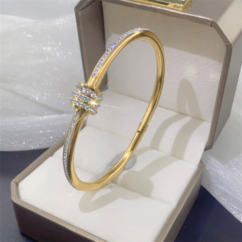 Rhinestones Inlay Material Bangle Classification Fashion Geometric Titanium Steel Plating Rhinestones Bangle