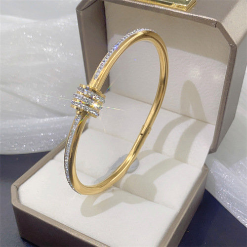 Cross-border Mud Drill Bracelet 18K Gold-Plated Full Diamond Titanium Steel Bracelet Fashion Small Waist Stainless Steel Bracelet