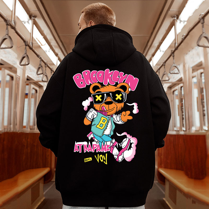 2024 plus fat plus size hooded American fat man loose couple sweater bear fleece-lined autumn and winter coat 8XL