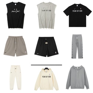 Sports Trendy Brand Fog Three-Party Joint Series Collection Men's and Women's Double Hooded Sweatshirts Plus Velvet Buttoned Pants Wholesale