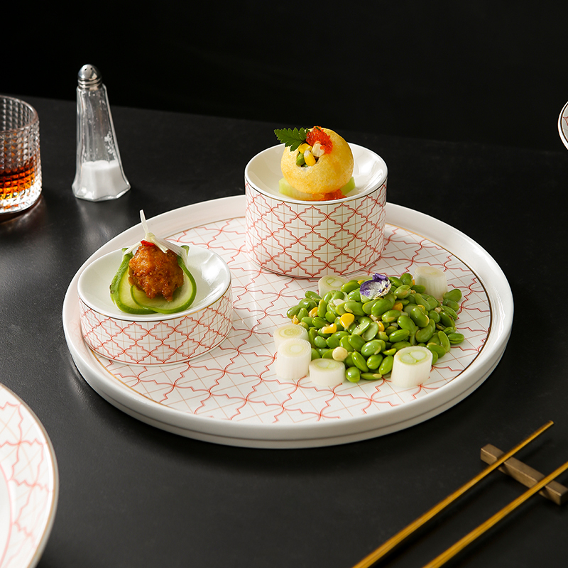 | Red Leaf Gold | "Fuqi Round Plate" Hotel Tableware Display Plate Ceramic Characteristic Mood Snack Dish