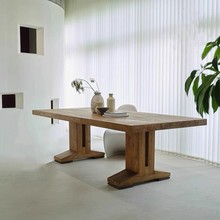 美式乡村全实木复古餐桌原木大板工作台做旧长条桌创意办公洽谈桌