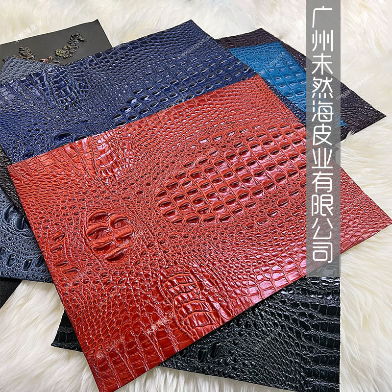 头层真皮裁片手绘定位鳄鱼纹花朵彩绘箱包装饰牛皮