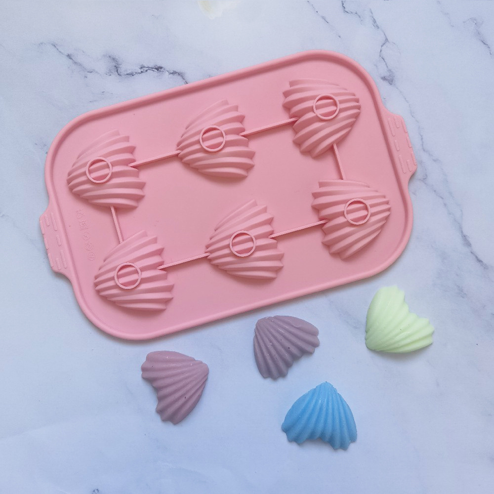 6 conchas en forma de corazón 75 molde de silicona pastel helado pudín molde de postre jabón utensilios