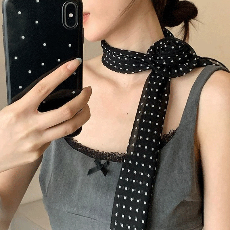 新しいハイエンドの黒の水玉模様の白いスカーフ、首元のアクセサリー、髪を結ぶリボン、ヘッドバンド、ハイエンドの気質|undefined