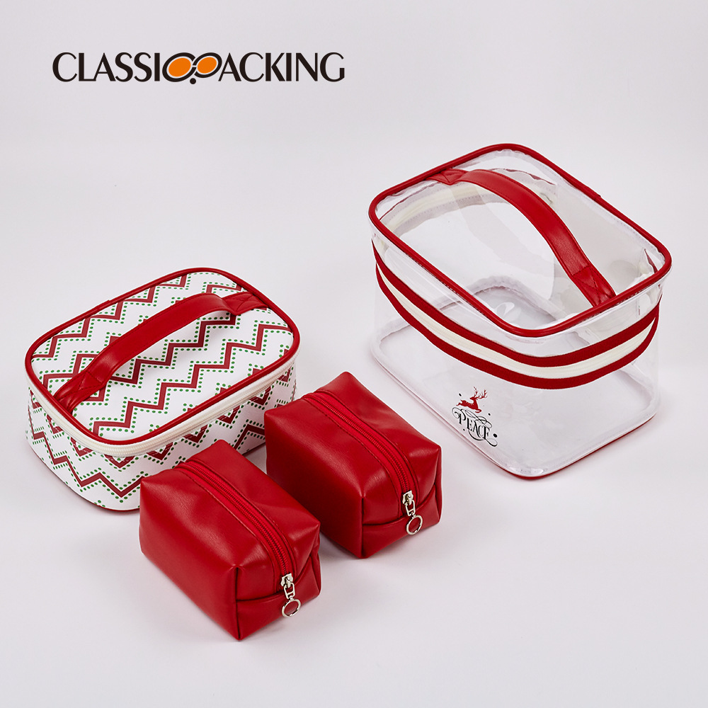 Suministro directo de fábrica material de pvc bolsa de almacenamiento multifuncional bolsa de cosméticos bolsa de ropa transparente de tres piezas