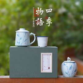 新款茶叶包装空盒绿茶红茶龙井碧螺春一罐一杯中式手绘茶叶罐礼盒