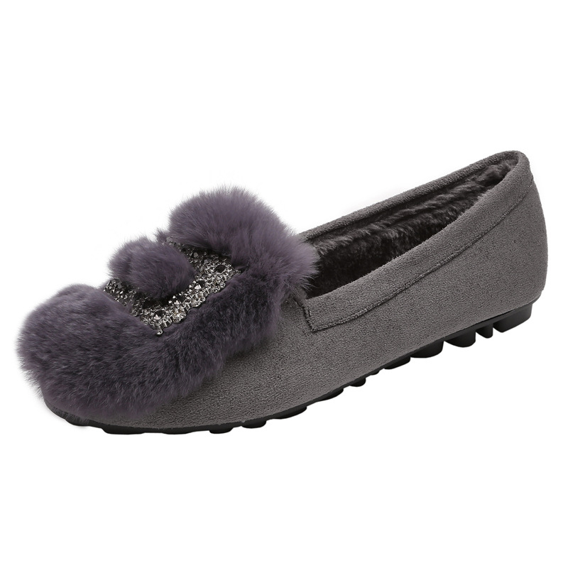 Zapatos de felpa para mujer 2023 Otoño e Invierno Nuevo estilo coreano versátil zapatos de piel de conejo real forrados de lana TOS zapatos acolchados de algodón social para mujer bombas