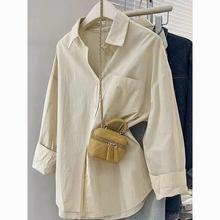 春夏款卡其色纯棉衬衫内搭女别致小衫宽松显瘦长袖衬衣外穿潮