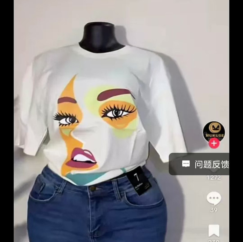 300g American-Style Trendy White Short-Sleeve High-Street Women's T-Shirt, Summer Loose Fit, Niche Design, Pure Cotton Top