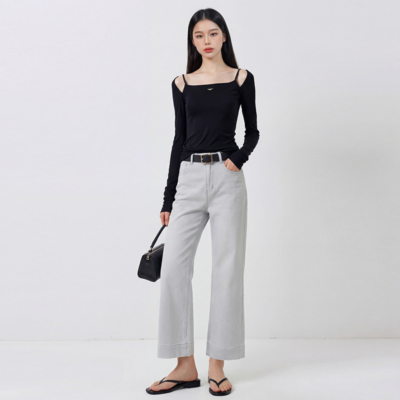 Lanping Tencel Four-Way Stretch High-Waisted Petite Cropped Straight-Leg Pants for Women, New Versatile Loose-Fitting Thin Jeans for Spring and Summer Lanping Tencel Four-Way Stretch High-Waisted Petite Cropped Straight-Leg Pants for Women, New Versatile Loose-Fitting Thin Jeans for Spring and Summer