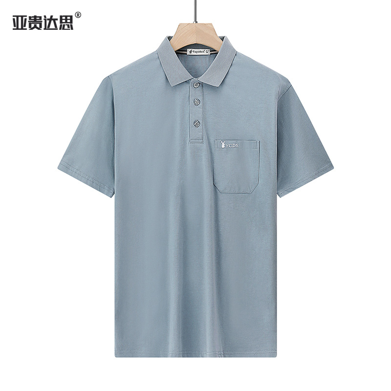 Verano de los hombres de mediana edad papá solapa de algodón bolsillo real Camiseta de manga corta de mediana edad y ancianos sueltos Top ropa de verano abuelo