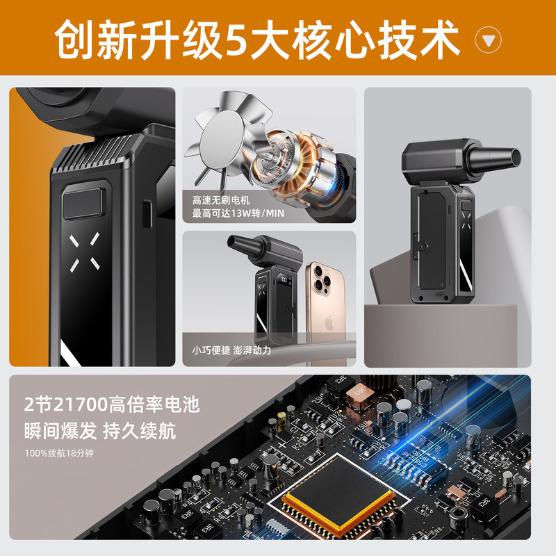 跨境13万高速暴力风扇车载吸尘器涡轮手持无刷电机便携吹尘器无线|undefined