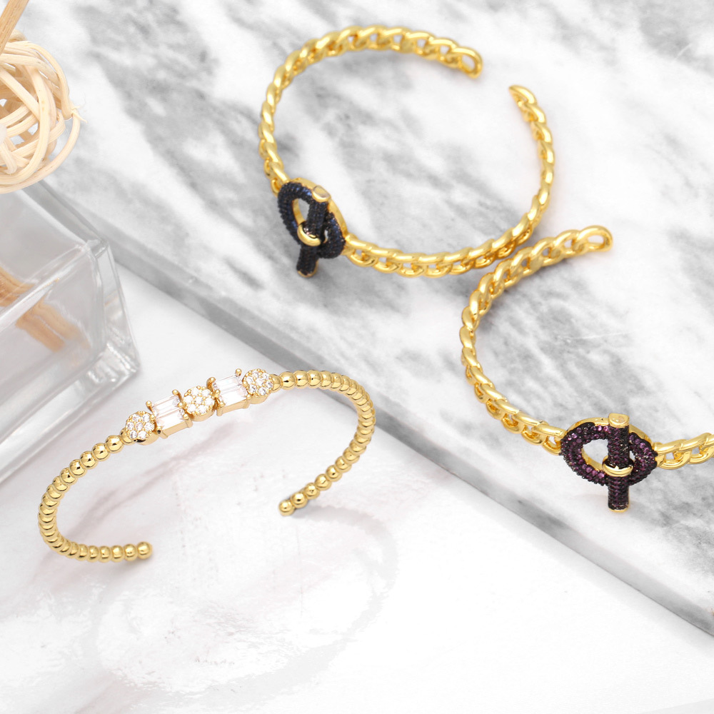 simple fashion geometric OT buckle copper inalid zircon bracelet