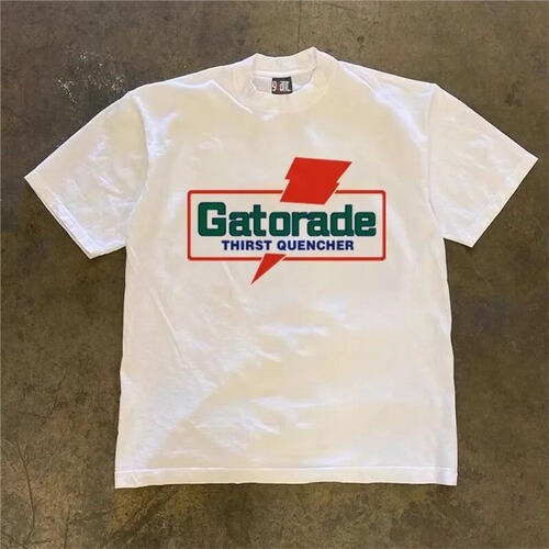 Women's street style short-sleeved clothing tt collar Gatorade vacation casual men's o-printed shirt cotton shirt retro