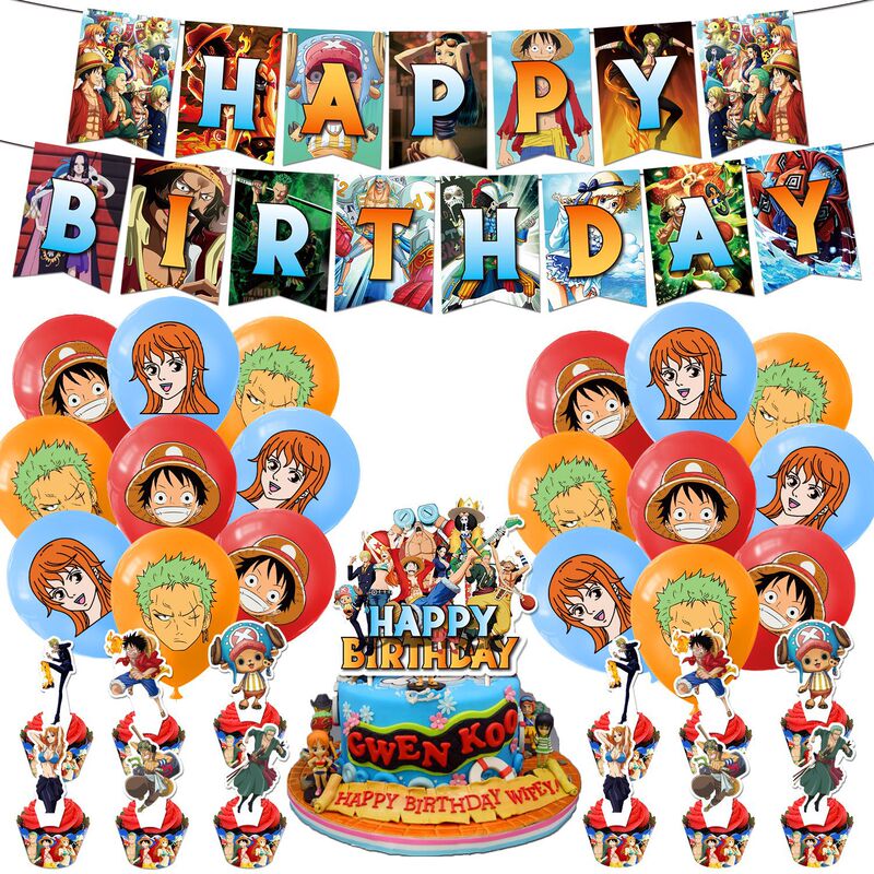 One Piece Theme Birthday Party Decoration One Piece Flag Cake Insert Balloon Spiral Pendant Arrangement One Piece Theme Birthday Party Decoration One Piece Flag Cake Insert Balloon Spiral Pendant Arrangement