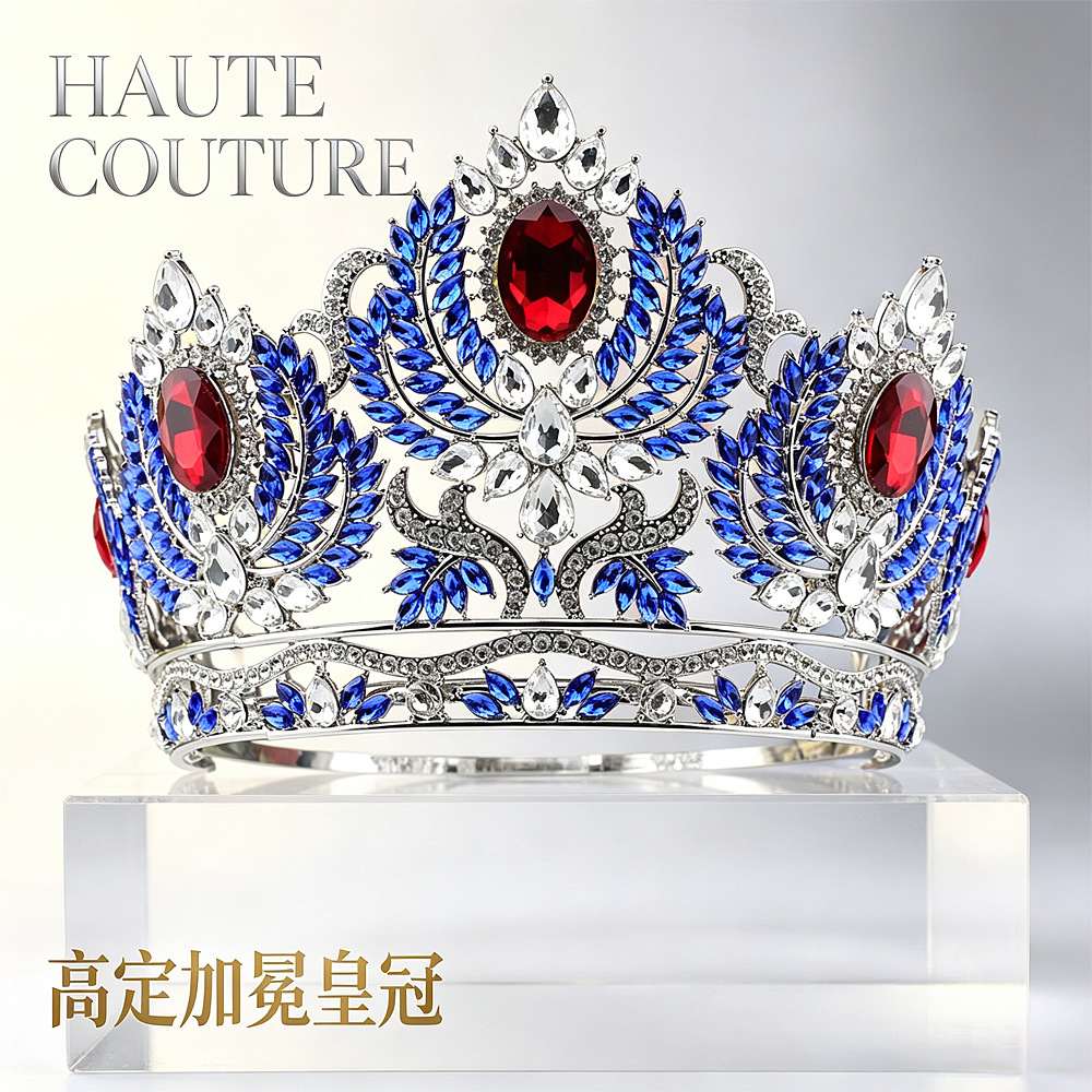 Europeo y americano de gran tamaño nupcial corona accesorios para el cabello corona barroca reina pasarela corona de gama alta corona completa image 11