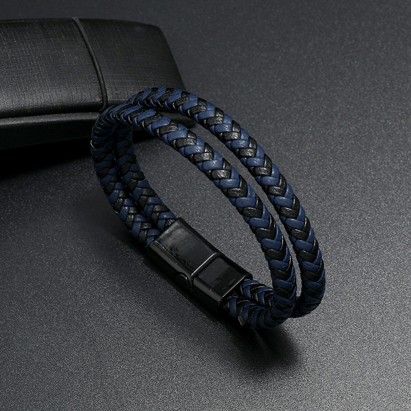 Fashion Simple Retro Woven Magnet Clasp Leather Bracelet