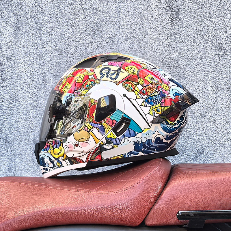 Orz casco de carcasa pequeña casco de cara a cara casco de motocicleta locomotora de doble lente hombres y mujeres de cuatro estaciones casco de crucero grande