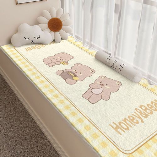 Cartoon Cute Bear Bedroom Room Dividing Cool Carpet Living Room Coffee Table Absorbent Fake Wool Carpet Balcony Non-Slip Bay Window Mat