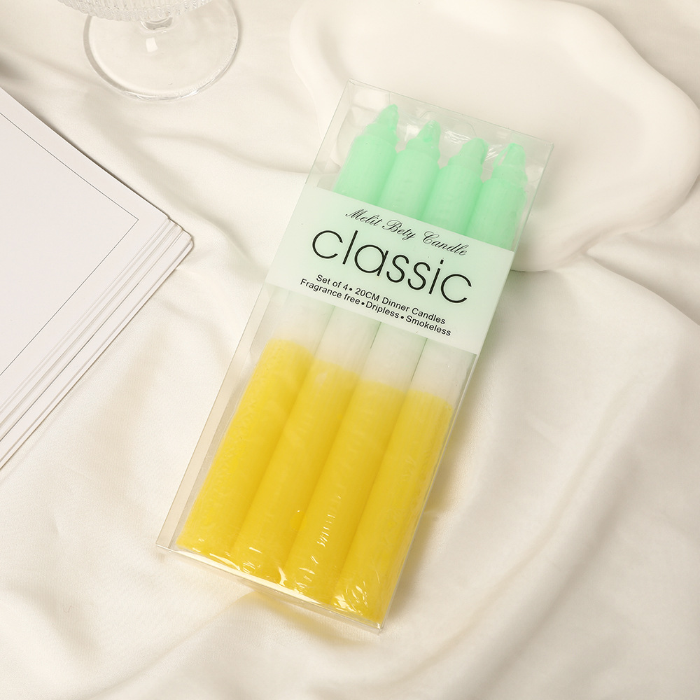 Velas de barra larga a rayas de color al por mayor sin humo doméstico inodoro clásico europeo vela de boda vela cena vela transfronteriza