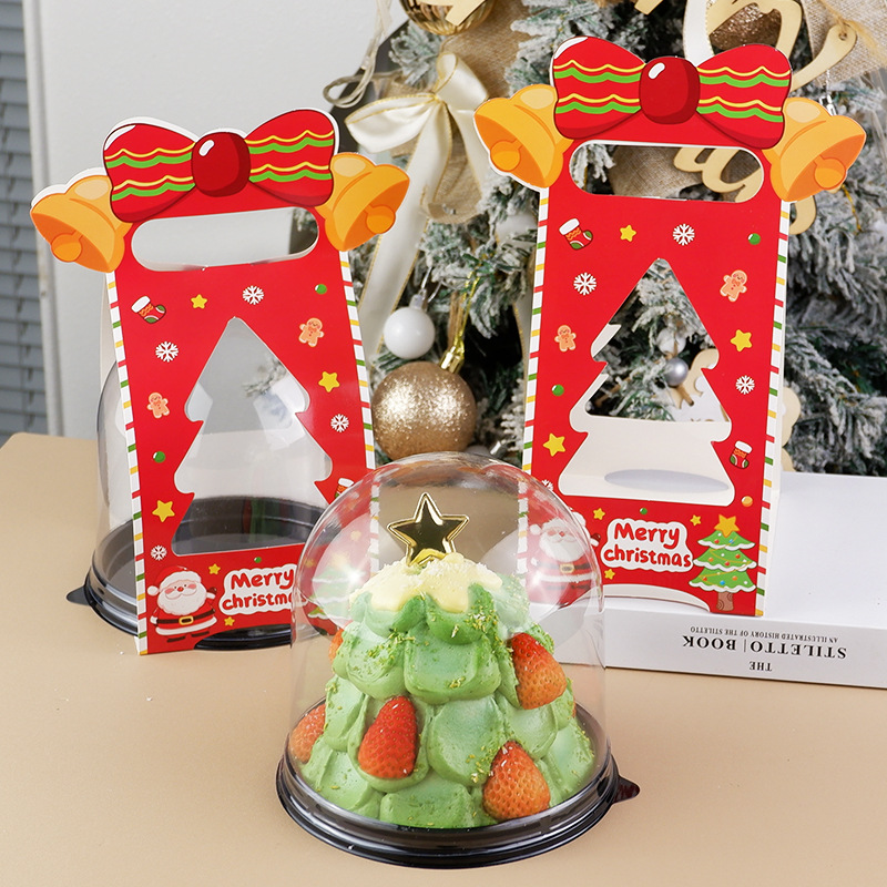 Caja de pastel de Navidad 4 pulgadas árbol de Navidad decoración de ancianos bola semicircular caja de regalo transparente caja de embalaje portátil para hornear
