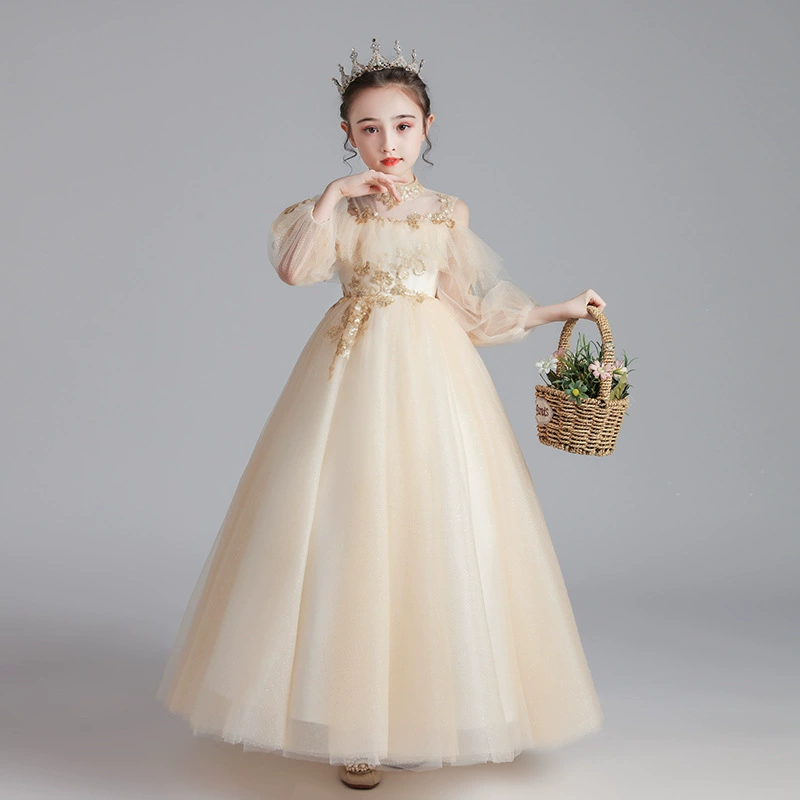 Детское платье Платье принцессы Вечернее платье для девочек Свадебное платье хозяина Платье для фортепиано для девочек-цветочниц Весеннее платье в западном стиле