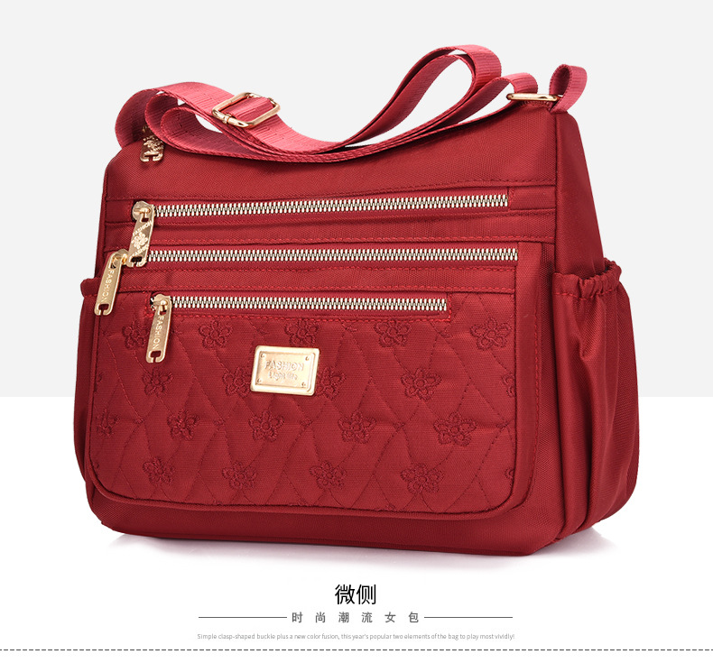 New women's crossbody bag, nylon embroidered shoulder bag, large-capacity multi-layer simple middle-aged mom bag undefined