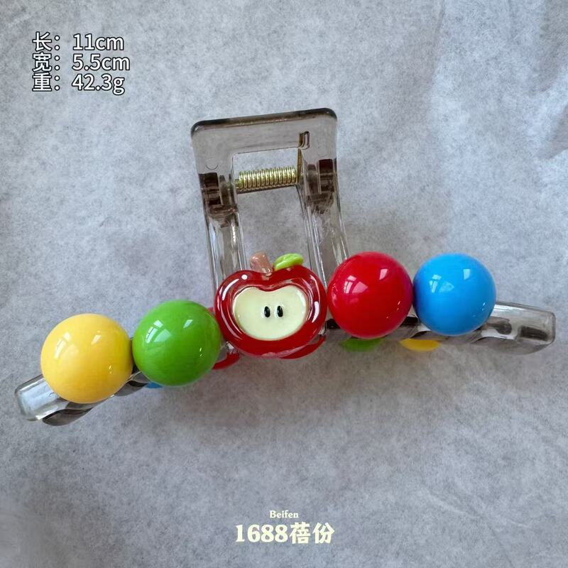 创意苹果系列发夹抓夹可爱少女心撞色彩豆豆鸭嘴夹鲨鱼夹发卡发饰|undefined