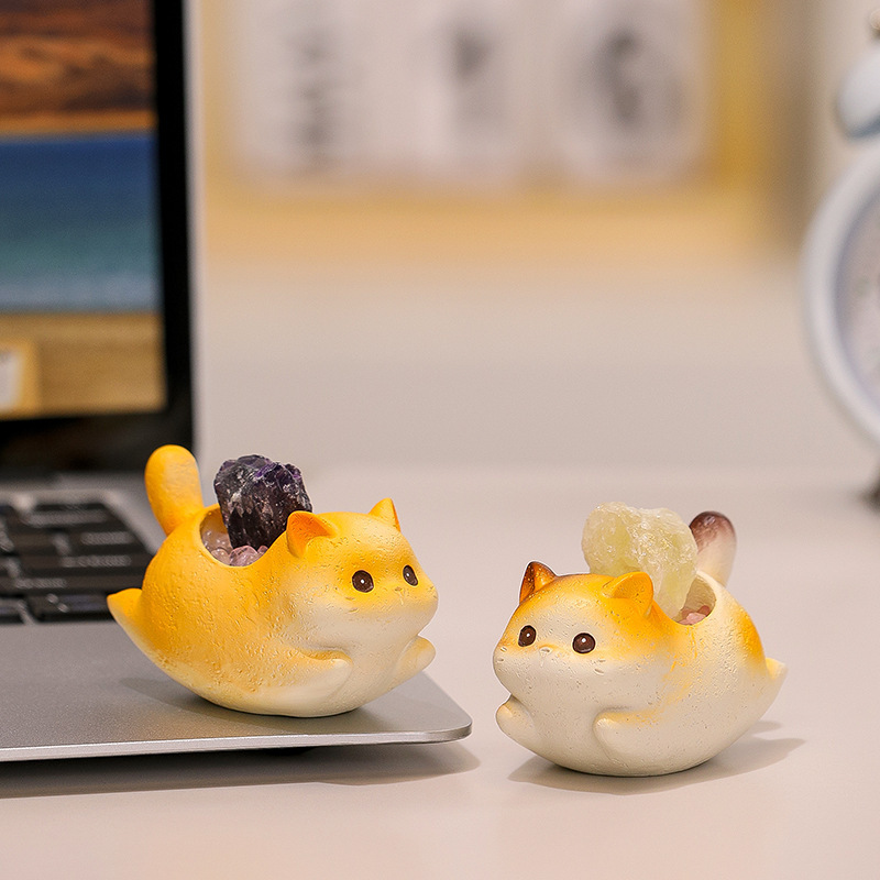 猫猫乐悠悠水晶盲盒原石可爱桌面摆件玄关送同事朋友礼物汽车装饰|undefined