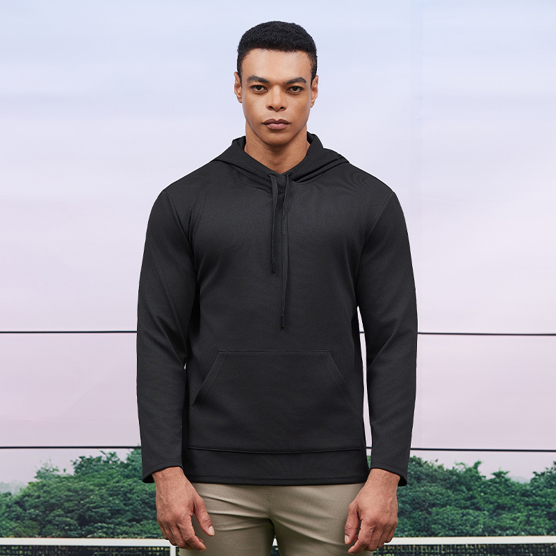 Transfronterizo al aire libre sudadera con capuchón otoño invierno entrenamiento de carrera sudadera de fitness hombre cuello alto secado rápido mangas largas bolsillo canguro