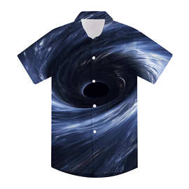 跨境欧美夏季清凉3D数码印花宇宙星空炫彩黑洞男童装休闲短袖衬衫