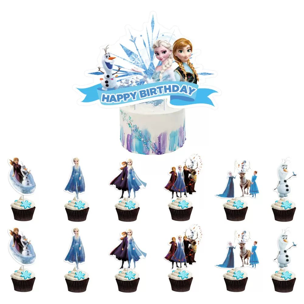 冰雪奇缘艾莎安娜生日蛋糕插牌装饰摆件公主烘培雪花装扮插牌