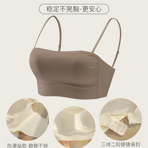 Genuine tube top bra for women in summer, thin, large breasts, small push-up suspenders, beautiful vest, chest-wrapped, anti-exposure bra