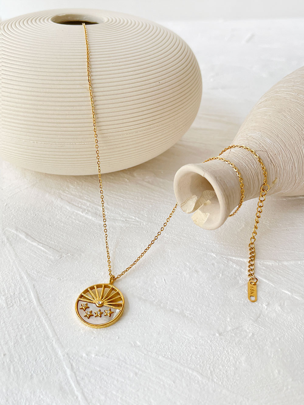 Fashion Pentagram Stainless Steel Plating Inlay Rhinestones Shell Pendant Necklace 1 Piece