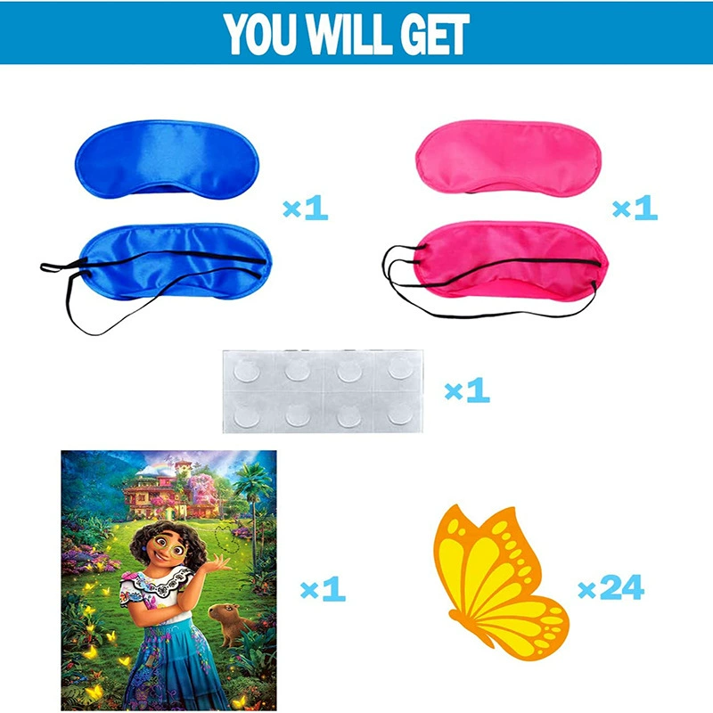 Encanto Theme Children Party Decoration Cartoon Mirabel Pin Game Set 1pcs Encanto Poster+ 24pcs Butterfly +2pcs Blindfolds