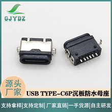 type-c6p沉板防水母座卧式两脚插板带定位柱防水等级IP68单充电