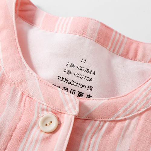 Japanese minimalist pure cotton couple's pajamas double-layered gauze men and women spring and summer thin striped home clothes set