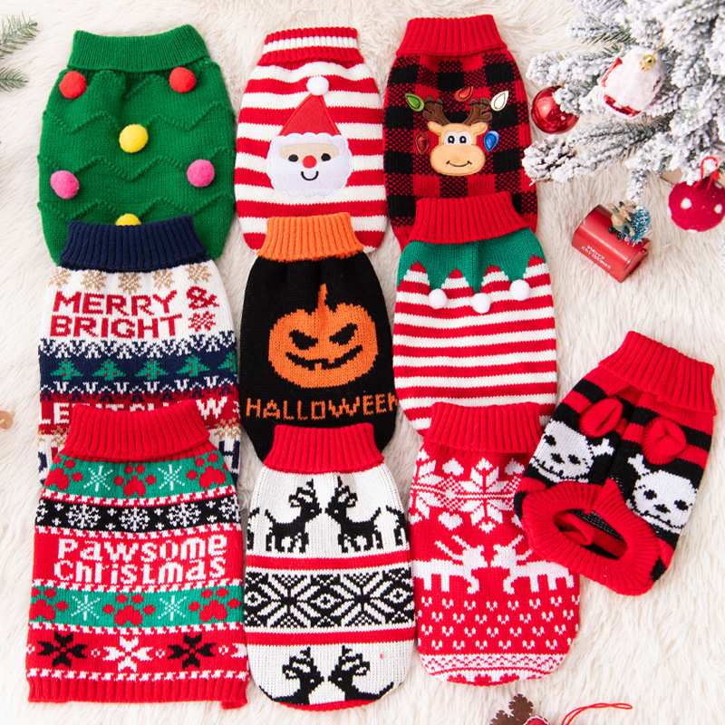 Pet Dog Dog Clothes Autumn and Winter Cat Clothing Corkifa Dou Cat Puppy Clothing Christmas Knitted Sweater