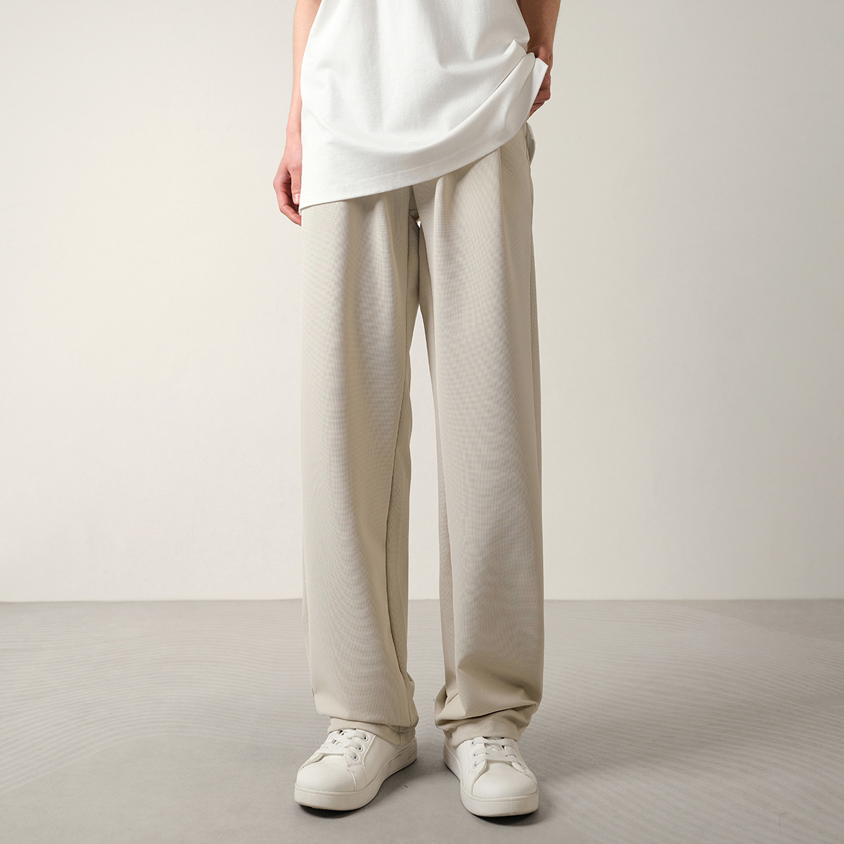 Converges Thin Light-Colored Draped Wide-Leg Pants for Men in Summer Loose Elastic Straight Versatile Casual Pants